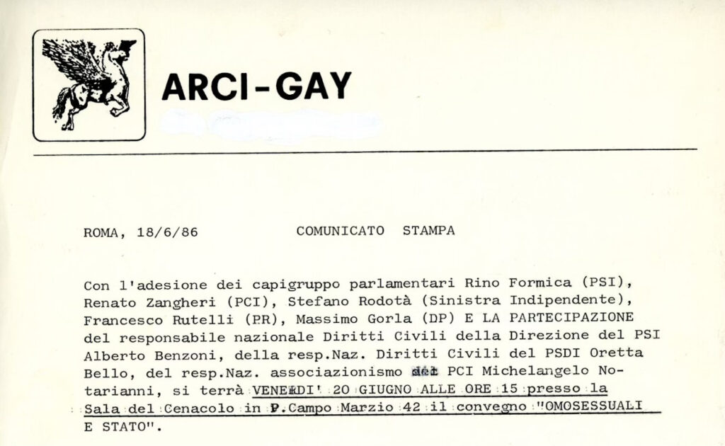 Comunicato di Arcigay del 1986
