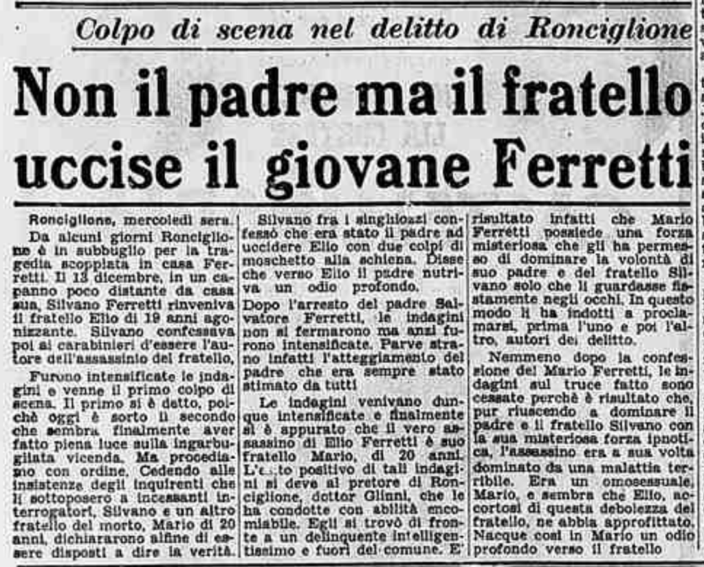 Articolo su Stampa Sera sul delitto di Ronciglione del dicembre 1949